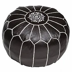 Sitzpoufs - Marokkanischer Leder-Pouf (Schwarz/Weiß)