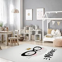 Kinderteppich - Reading Cat (Weiß)
