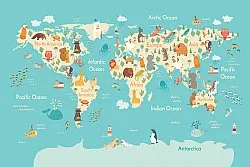 Kinderteppich - World Map (blau/multi)