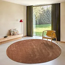 Rund Teppich - Recycled PET with viscose look (braun)