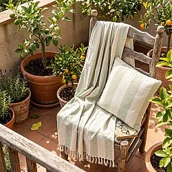 Decken - Kora stripe cotton throw (cremefarben/hellgrün)