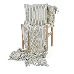 Decken - Rumi stripe cotton throw (creme/marineblau/hellgrün)