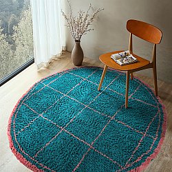 Rund Teppich - Lana Natural Cotton Shaggy (türkis/rosa)