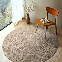Runde Teppiche - Lindley Natural Cotton Shaggy (beige/rosa)
