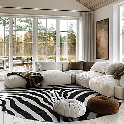 Rund Teppich - Zebra (schwarz/weiß)