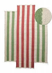 Unregelmäßiger Wollteppich - Kystaro (cremefarben/grün/rot)