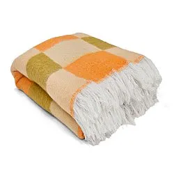 Decken - Wolldecke im Mischgewebe - Audrey Check (beige/gelb/orange)