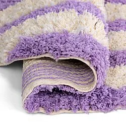 Rund Teppich - Thira Stripe Cotton Shaggy (creme/hellviolett)