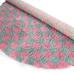 Rund Teppich - Methoni Check Cotton Shaggy (hellblau/hellrosa)