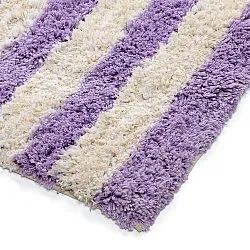 Hochflorteppiche - Thira Stripe Cotton Shaggy (creme/hellviolett)