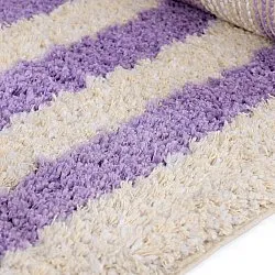 Hochflorteppiche - Thira Stripe Cotton Shaggy (creme/hellviolett)