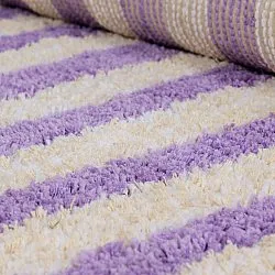 Hochflorteppiche - Thira Stripe Cotton Shaggy (creme/hellviolett)