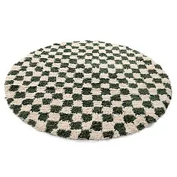 Rund Teppich - Methoni Check Cotton Shaggy (creme/grün)