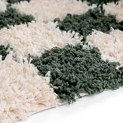 Hochflorteppiche - Methoni Check Cotton Shaggy (creme/grün)