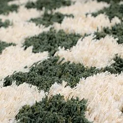 Rund Teppich - Methoni Check Cotton Shaggy (creme/grün)