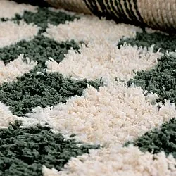 Hochflorteppiche - Methoni Check Cotton Shaggy (creme/grün)