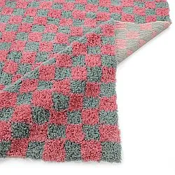 Hochflorteppiche - Methoni Check Cotton Shaggy (hellblau/hellrosa)