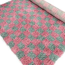 Hochflorteppiche - Methoni Check Cotton Shaggy (hellblau/hellrosa)