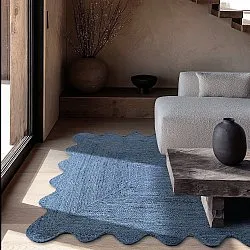 Juteteppich mit Wellenform - San Francisco (blau)