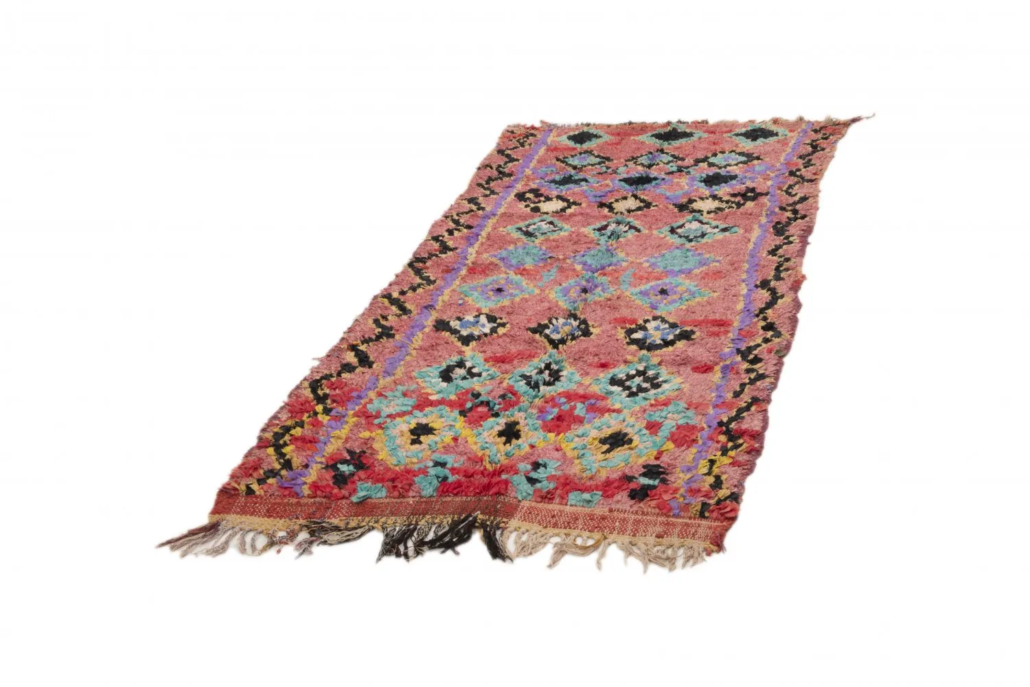 Marokkanische Berber Teppich Boucherouite 240 x 105 cm