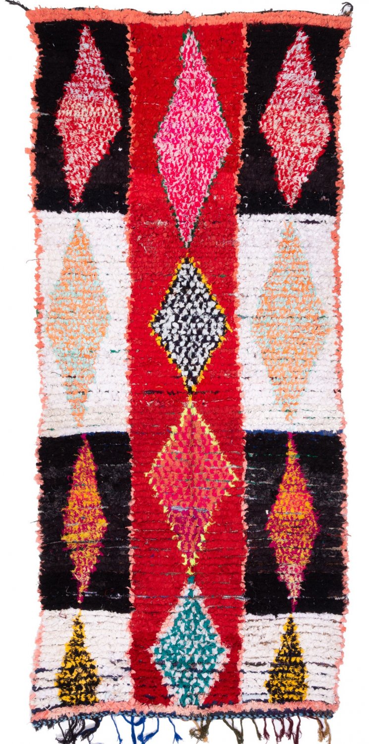 Marokkanische
Berber Teppich Boucherouite 345 x 150 cm