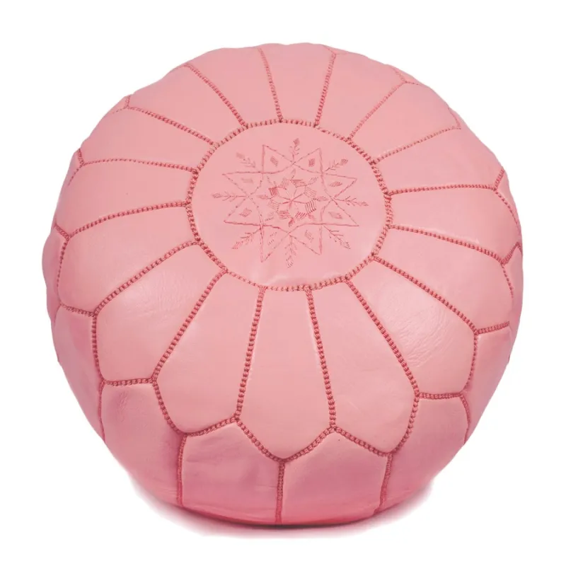 Sitzpoufs - Marokkanischer Leder-Pouf (Hellrosa)