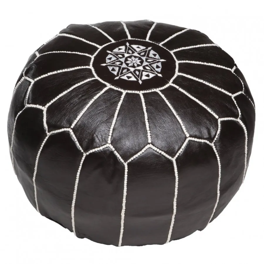 Sitzpoufs - Marokkanischer Leder-Pouf (Schwarz/Weiß)