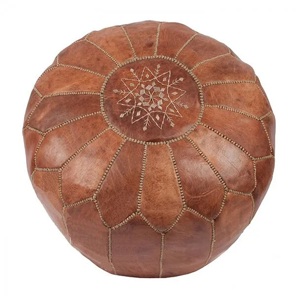 Sitzpoufs - Marokkanischer Leder-Pouf (Hellbraun)