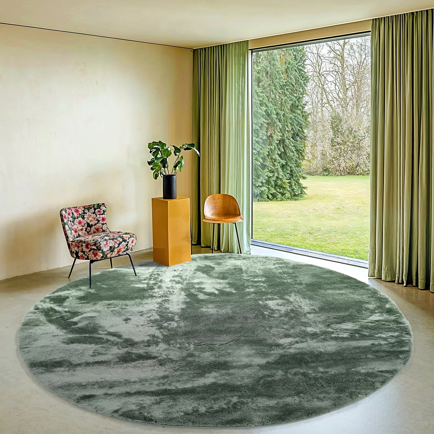 Runde Teppiche - Aranga Super Soft Fur (grün)