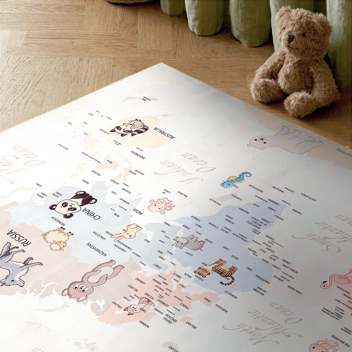 Kinderteppich - Animal Map (beige)