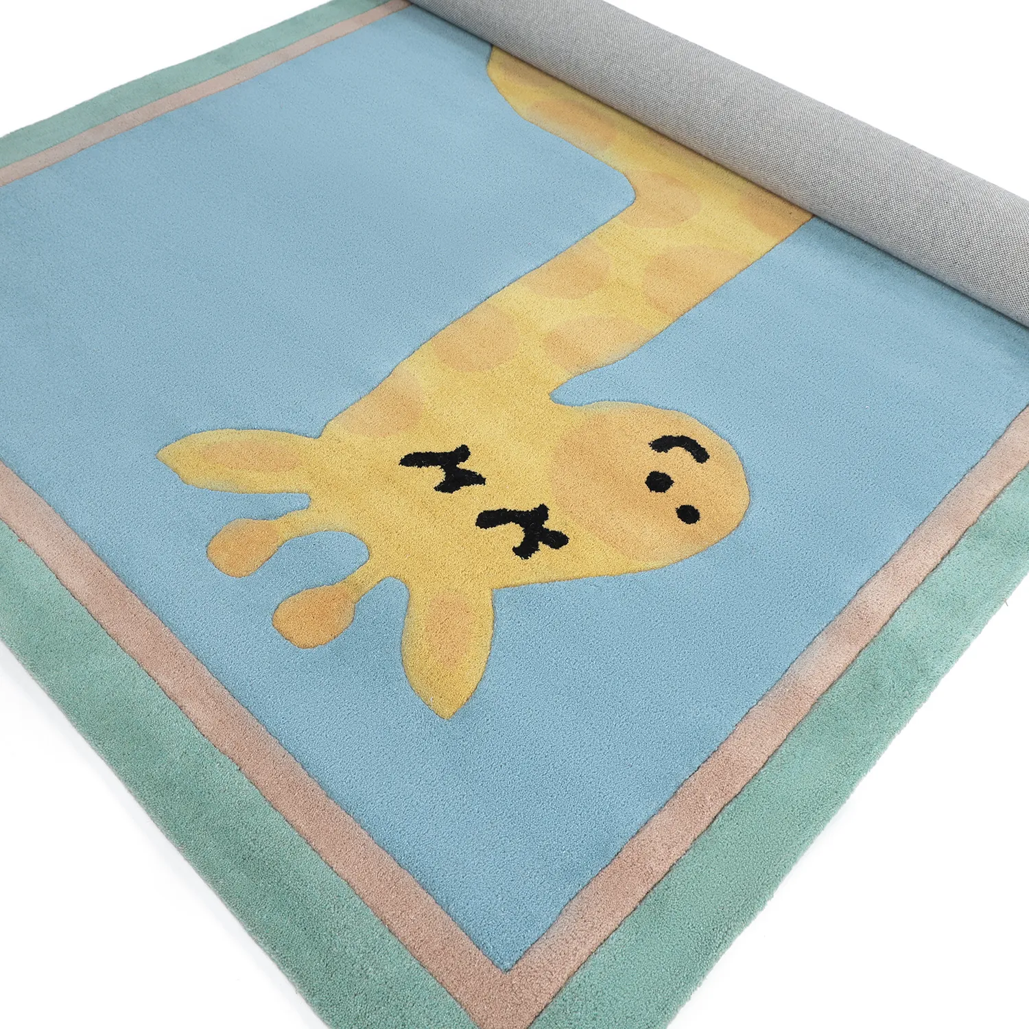 Kinderteppich - Giraffe Hand Tufted Wool Premium (hellblau/mehrfarbig)