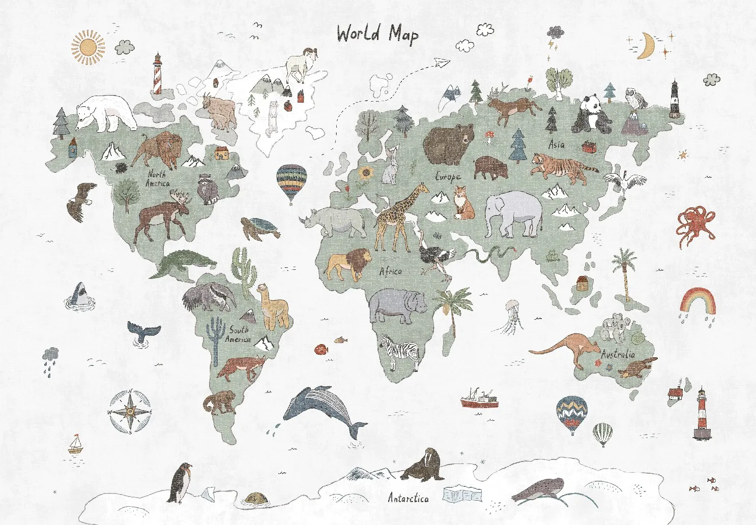 Kinderteppich - Kids World Map (grün)