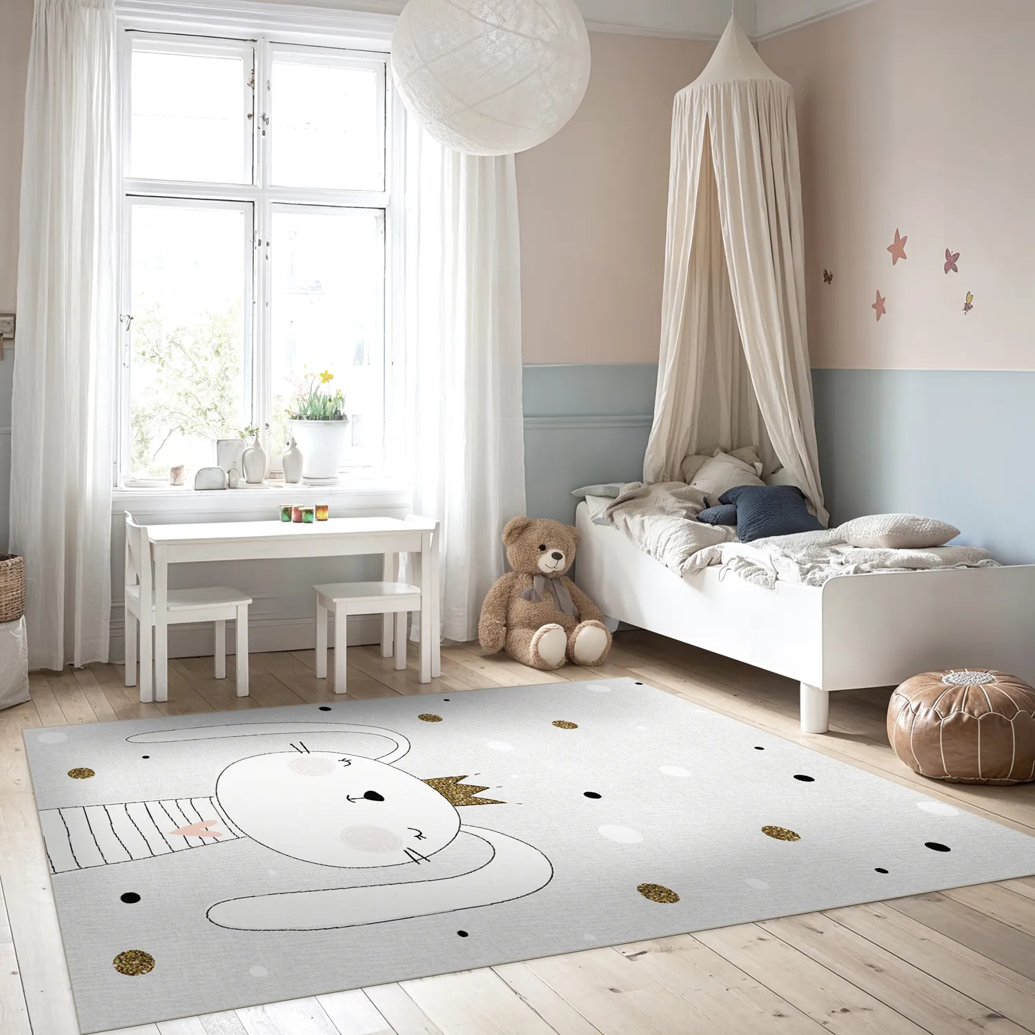 Kinderteppich - Rabbit Crown (grau)