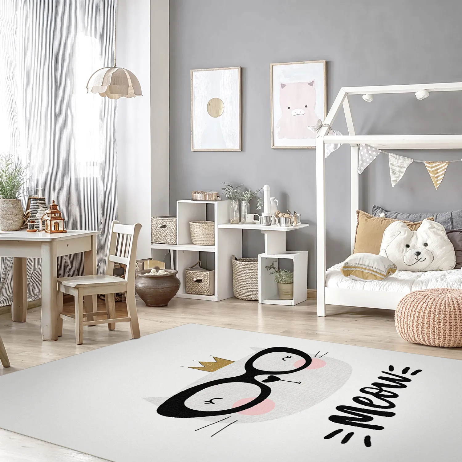 Kinderteppich - Reading Cat (Weiß)