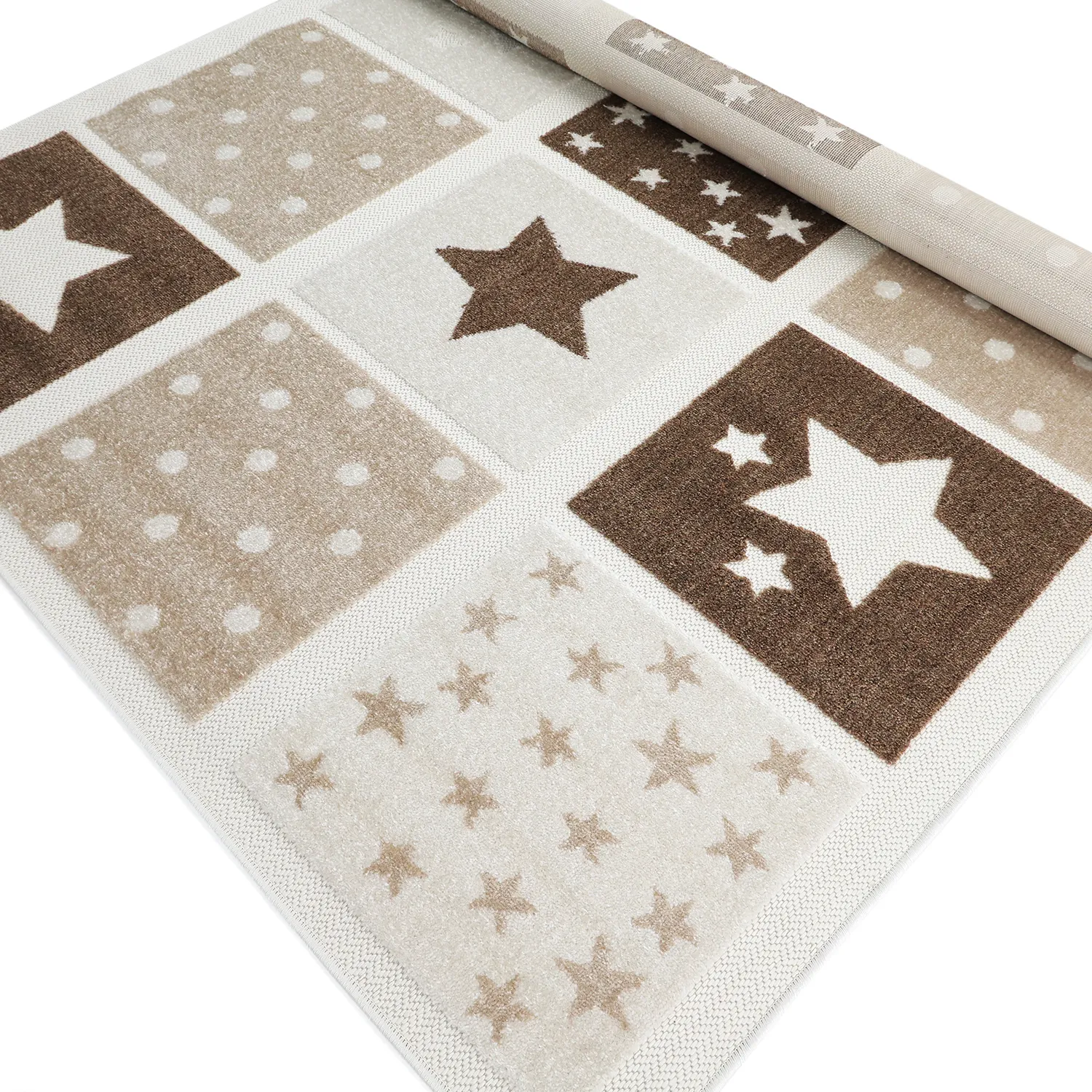 Kinderteppich - Star Grid (creme/braun)