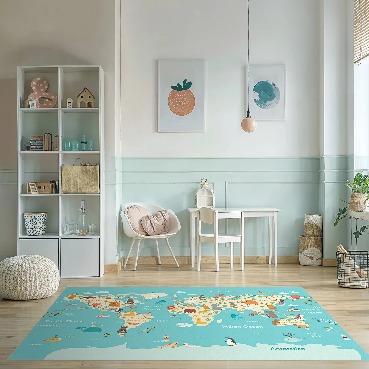 Kinderteppich - World Map (blau/multi)