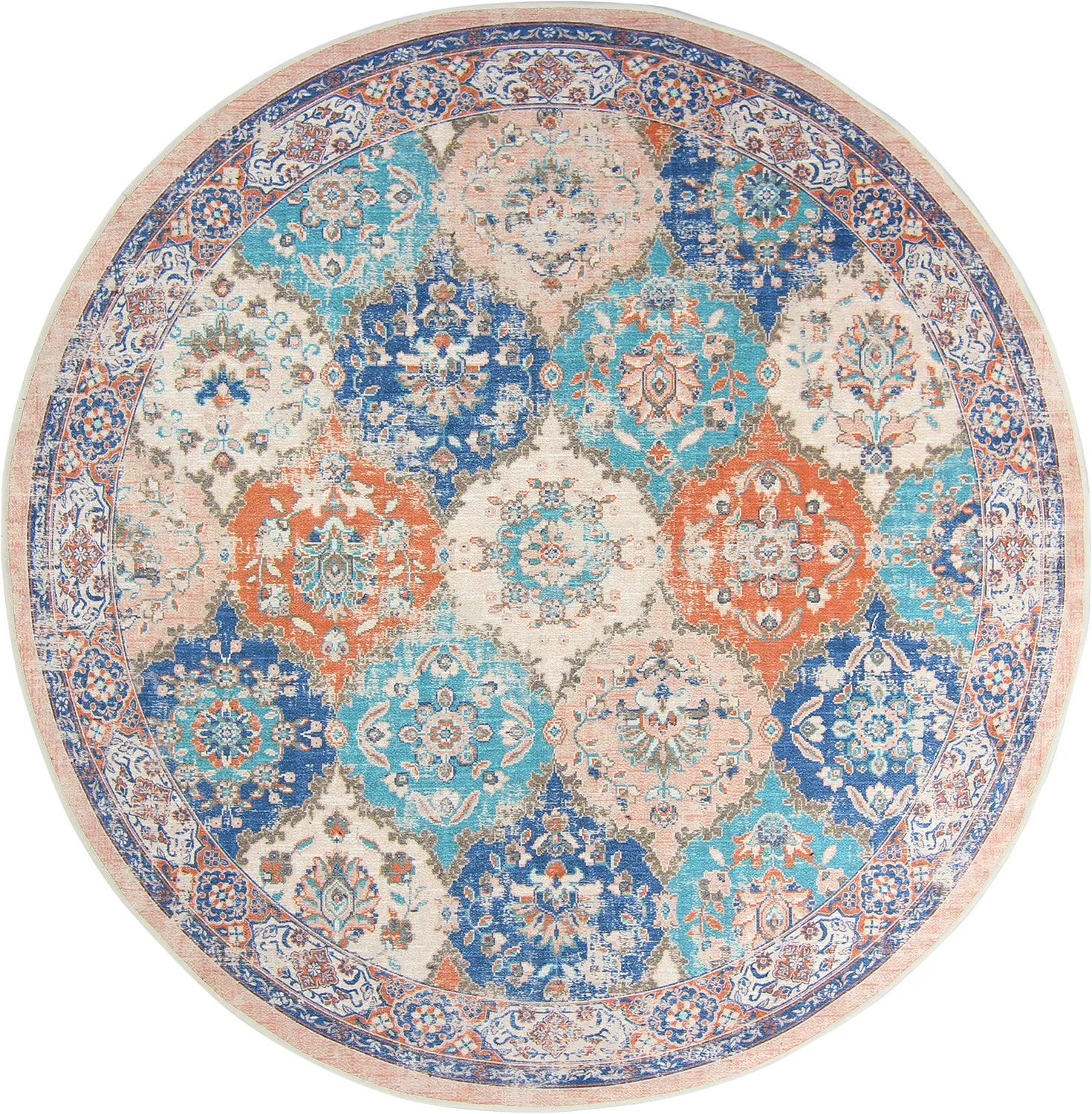 Rund Teppich - Bohemia (rosa/blau)