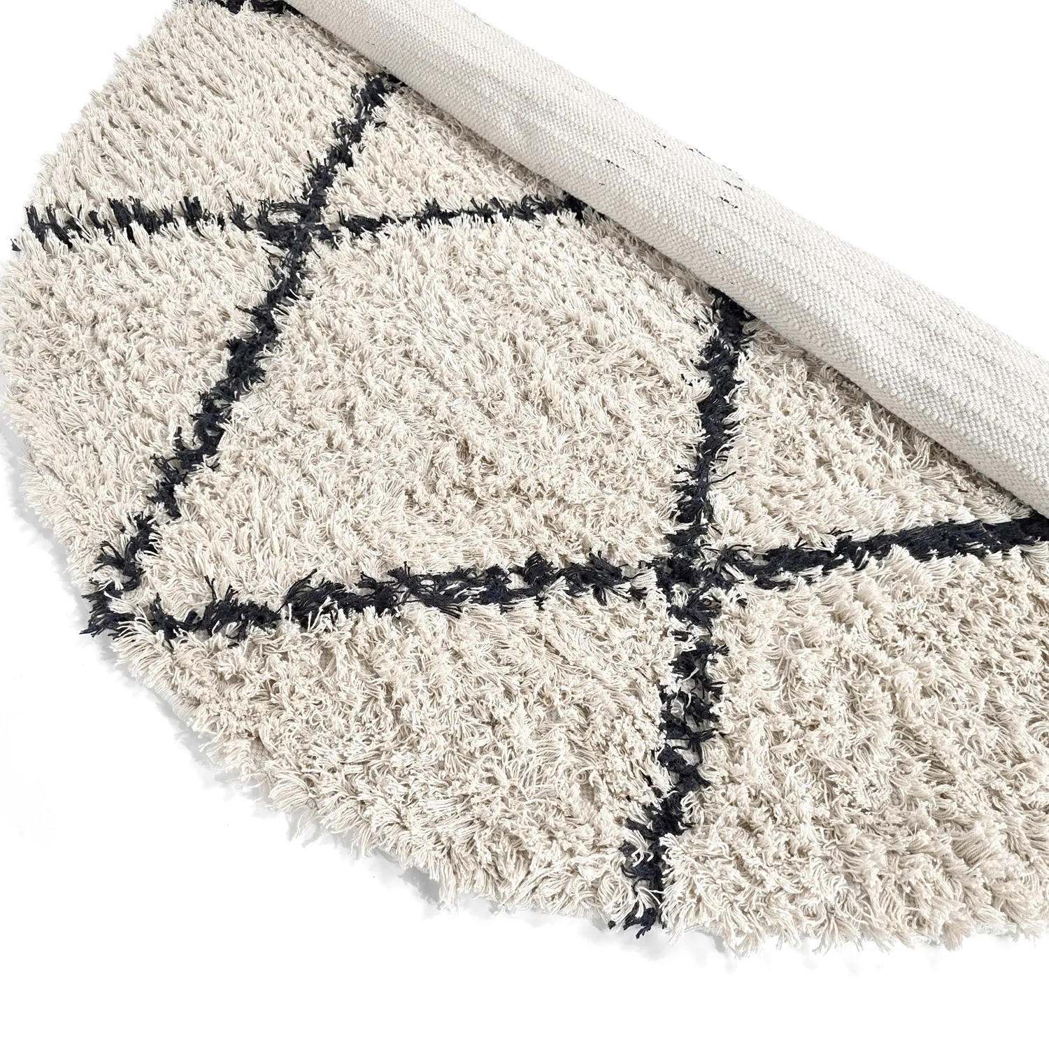 Rund Teppich - Alcott Natural Cotton Shaggy (schwarz/weiß)