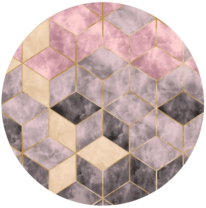 Rund Teppich - Brendola (rosa/grau/gold)