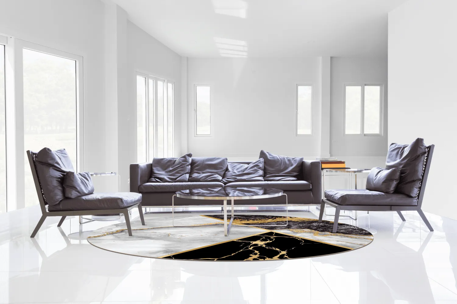 Rund Teppich - Cassa (grau/schwarz/gold)