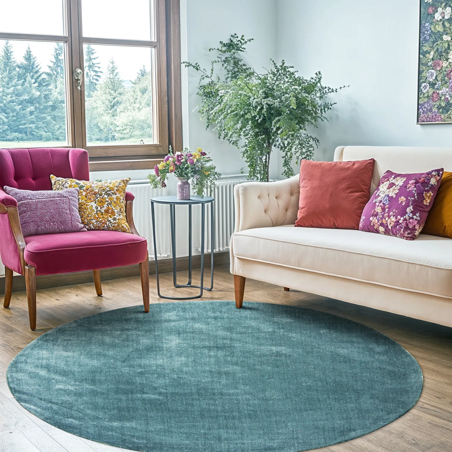 Rund Teppich - Recycled PET with viscose look (stahlblau)