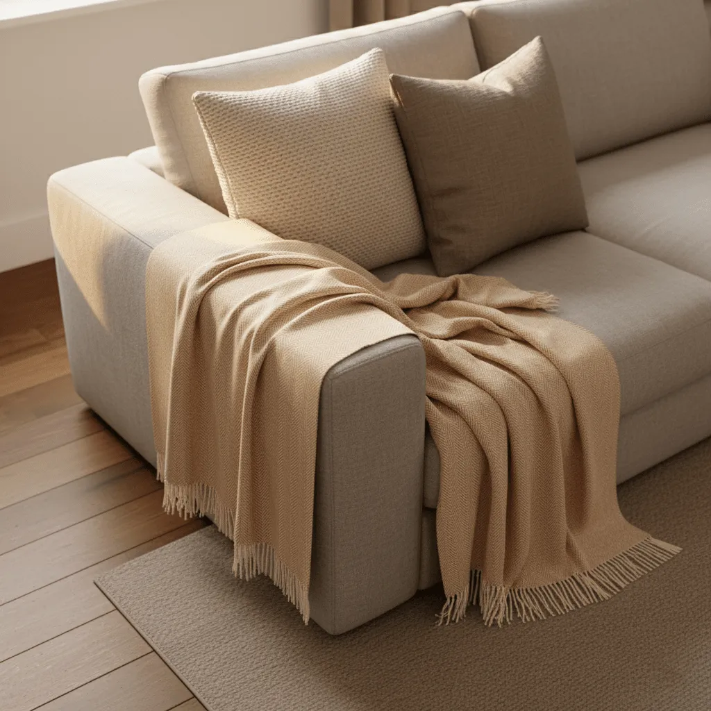 Decken - Baumwolldecke - Denisa Fishbone (beige/weiß)
