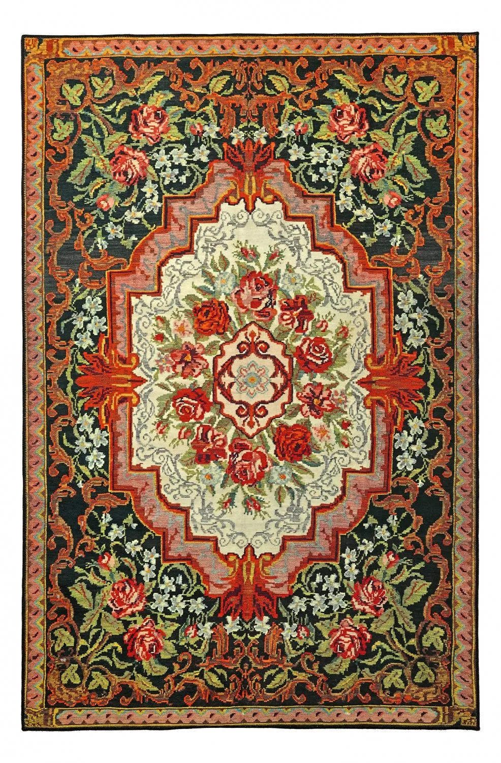 Flachgewebter Teppich - Masarida (schwarz/mehrfarbig)