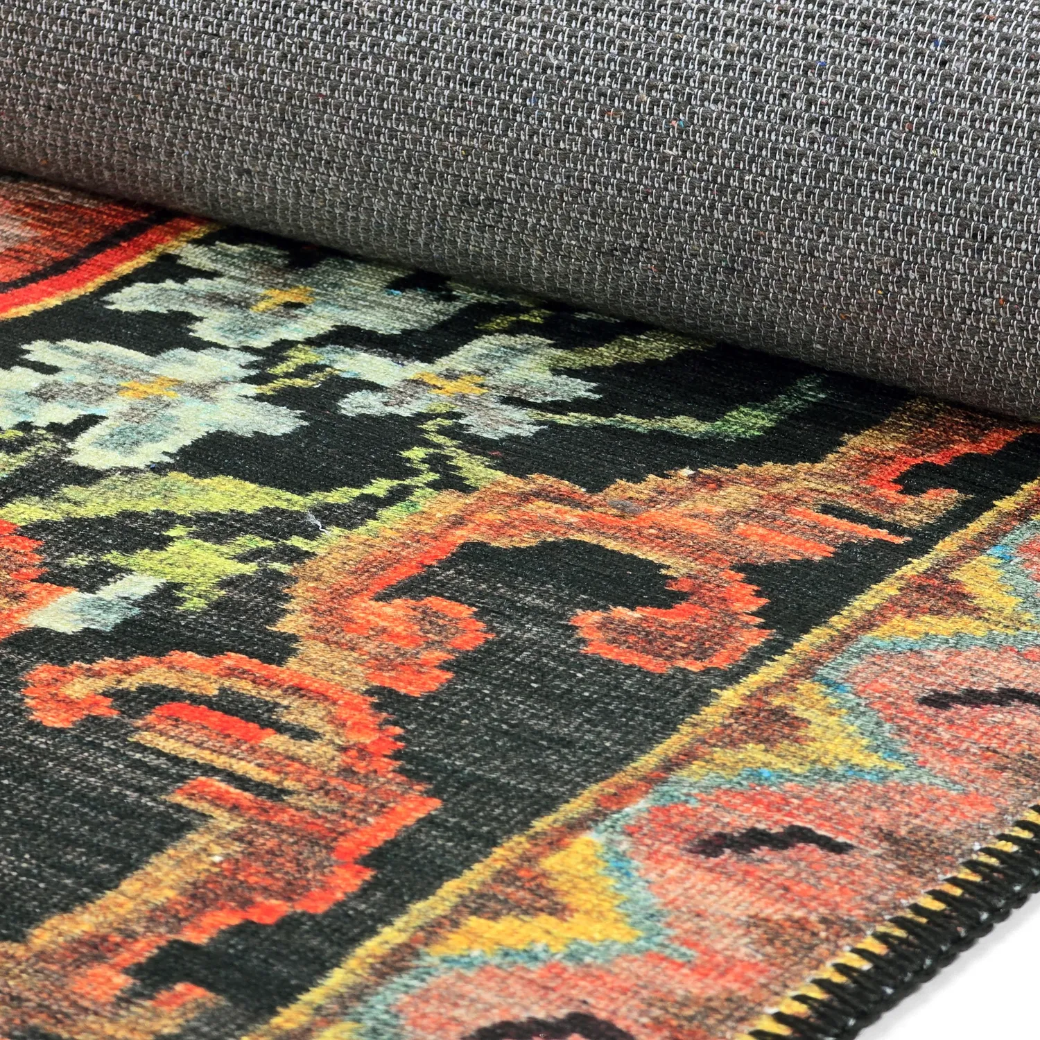 Flachgewebter Teppich - Masarida (schwarz/mehrfarbig)