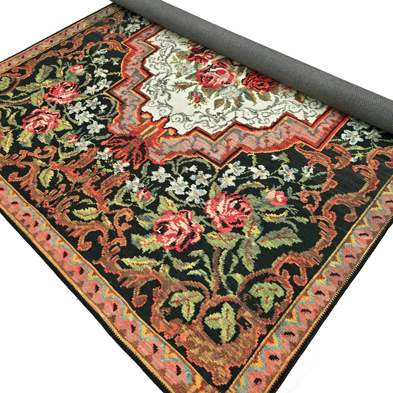 Flachgewebter Teppich - Masarida (schwarz/mehrfarbig)