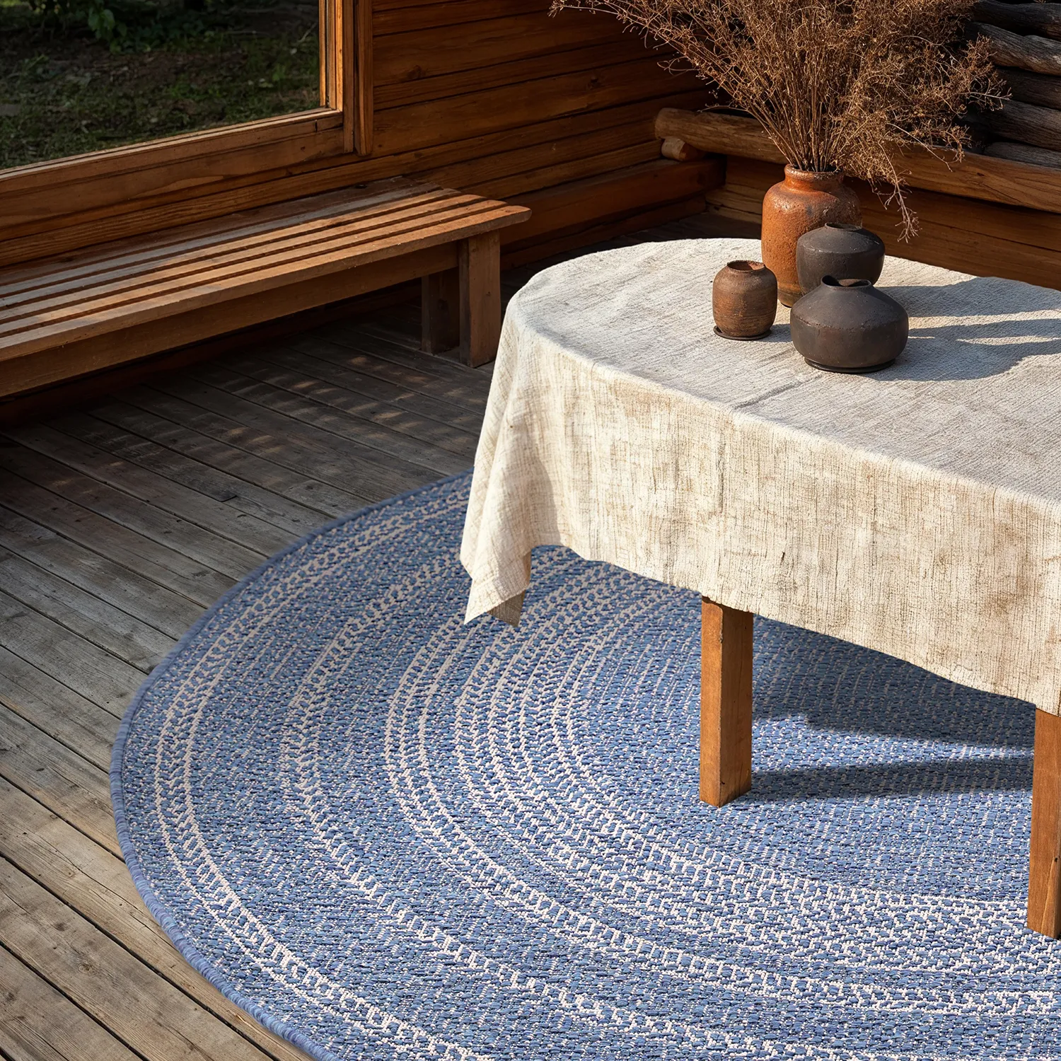 Rund Teppich - Indoor/Outdoor Angus (blau)