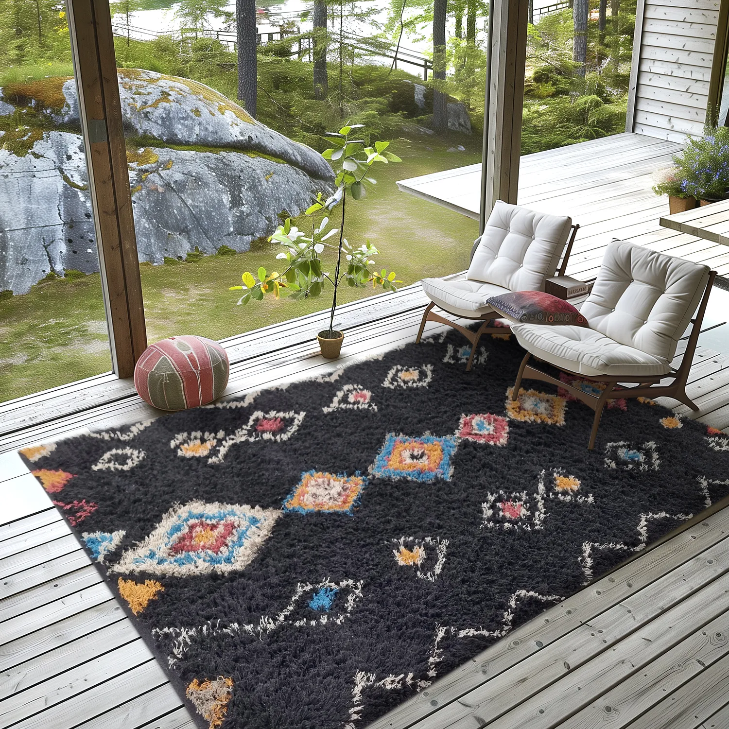 Hochflorteppiche - Marden Natural Cotton Shaggy (schwarz/multi)