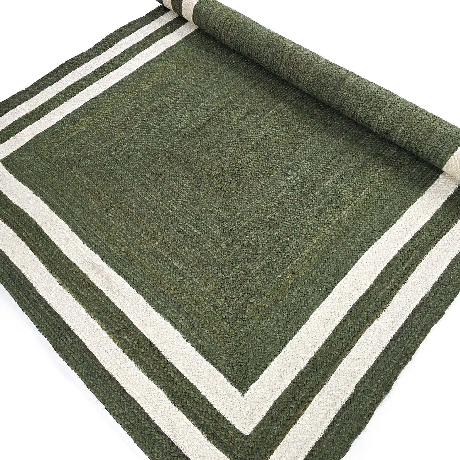 Juteteppich - Jessore (militärgrün/weiß)