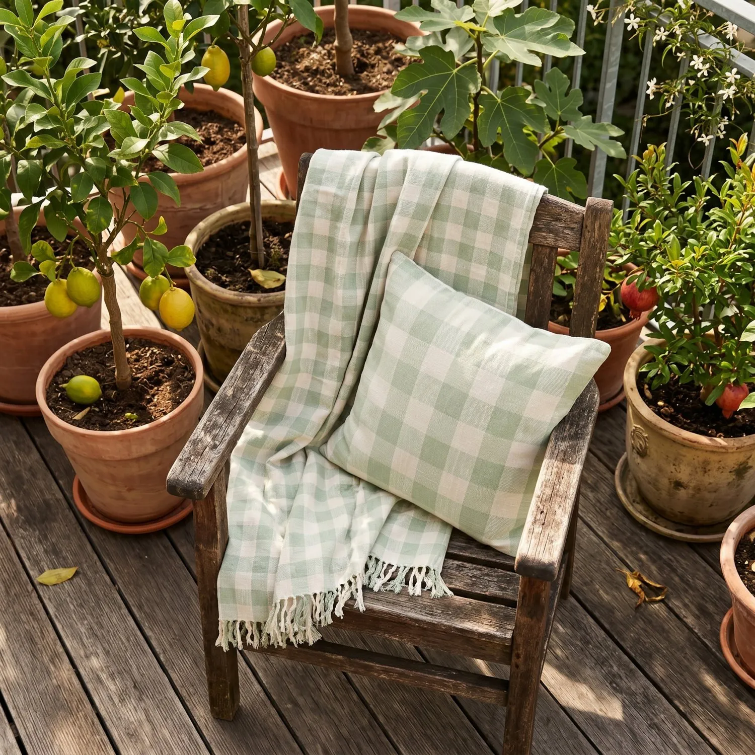 Kissenbezug - Isela check cotton cushion cover (cremefarben/hellgrün)