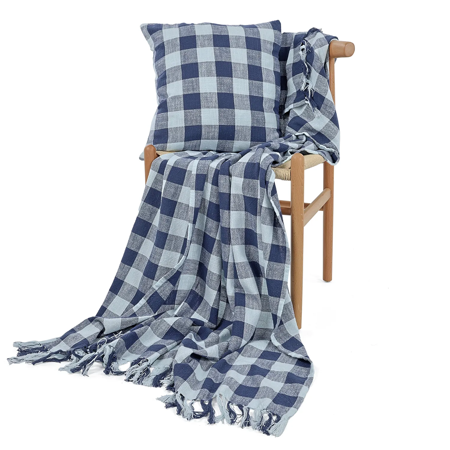 Kissenbezug - Isela check cotton cushion cover (marineblau/hellblau)